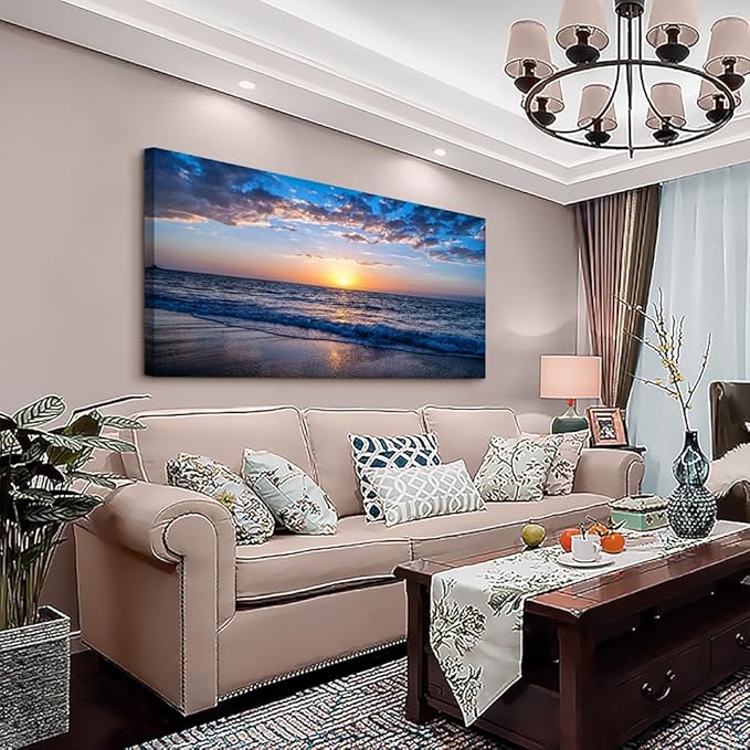 Wapluam Large Canvas Wall Art Sunset Beach Painting Picture Print on Canvas
