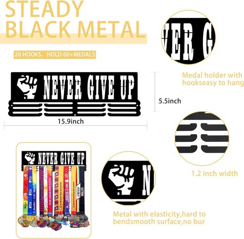 Goutoports Medal Hanger Display Rack - Personalized Award & Ribbon Organizer for 60 Medals | Wall Mount