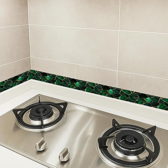 HOMETITUTE Wallpaper Border Peel and Stick Wall Border Emerald Tile Geometric
