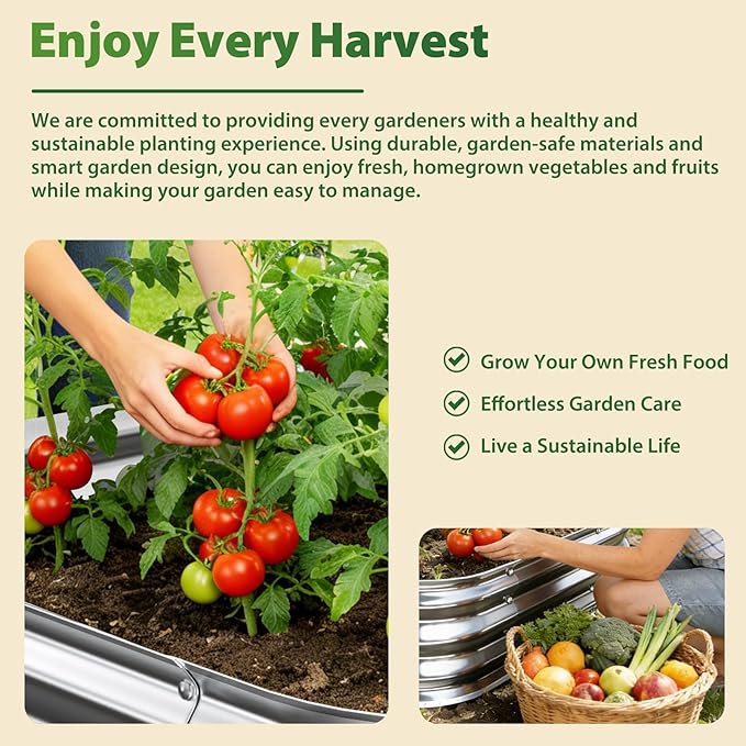 Galvanized Raised Garden Bed 4x4 ft, Heavy Duty Metal Planter Box for Vegetables, Flowers & Herbs, 12" Raised Outdoor Modular Gardening Bed, Above Ground Growing Container, Easy Assembly, Silver