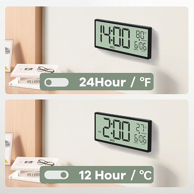 JALL 14.5" Large Digital Wall Clock Battery Operated