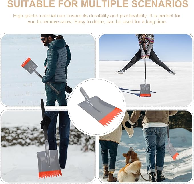 Heavy-Duty Metal Ice Shovel with Serrated Edge Snow and Ice Remover Tool for Driveway and Windshield Cleaning Convenient Ergonomic Design for Comfortable Cold Weather Use