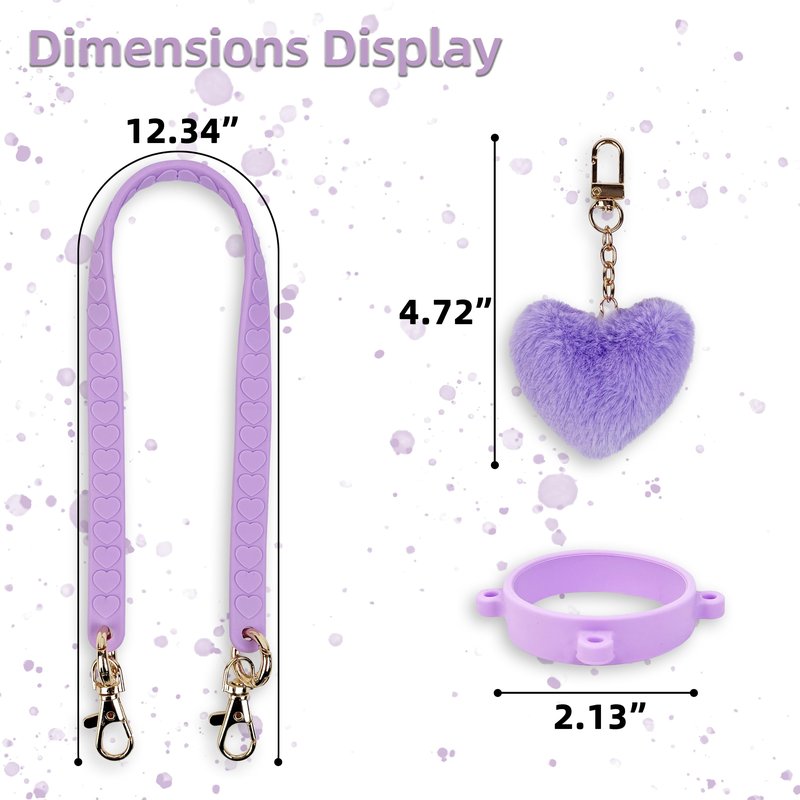 Handle Strap with Heart Charms for Owala & Stanley Cups, for Owala Water Bottle 24oz, 32oz, 40oz, Owala Kids, Pink Owala, stanley 40 oz tumbler with handle, Owala & Stanley Accessories (Purple)