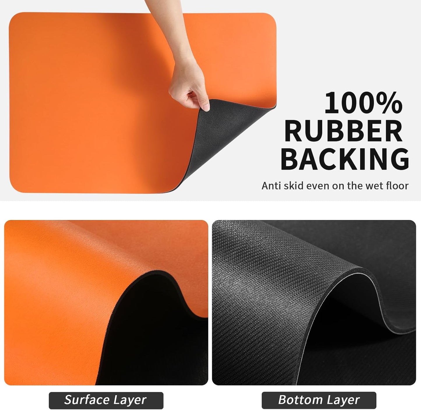 Dish Drying Mat for Kitchen Counter, Heat Resistant Drainer Mats with Non-slip Rubber Backed, Hide Stain Kitchen Super Absorbent Draining Mat, Easy to Clean Dish Rack Pad, Orange 18"x28"