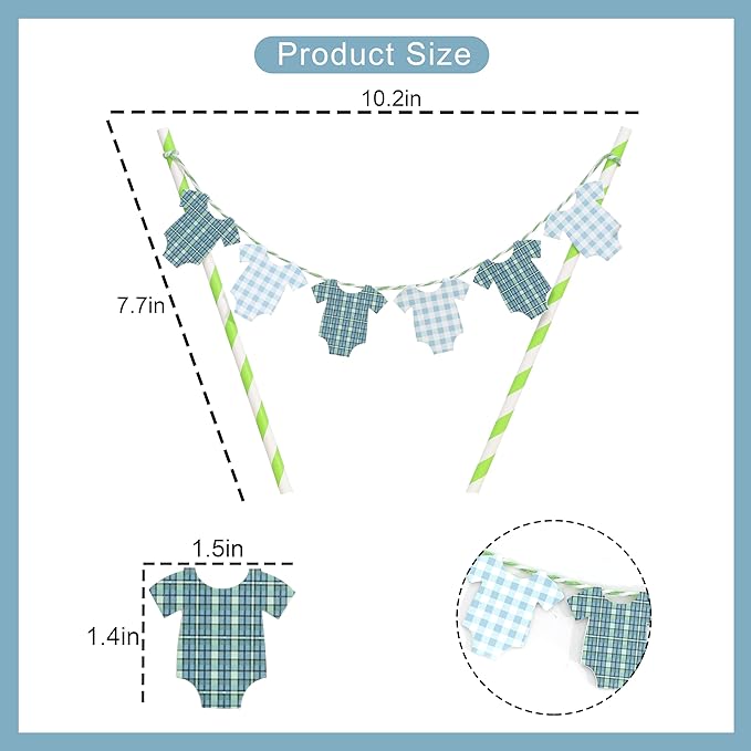 Green Baby Shower Cake Topper - Green Bodysuit Gingham Cake Topper,Gender Reveal Decor,Baby Shower Cake Decorations,Gingham Onesie Party Decorations (green-1)
