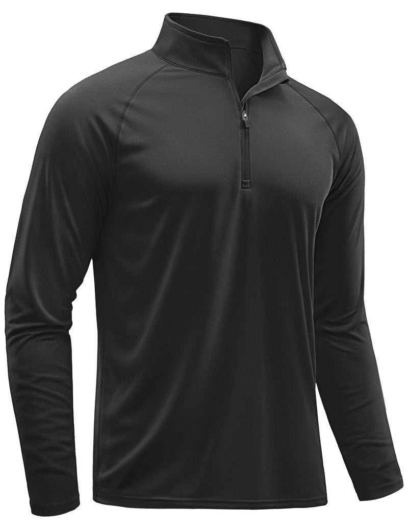 TACVASEN Athletic Shirts Long Sleeve 1/4 Zip for Men Quick Dry Fit Golf Shirts Workout UV Sun Protection Sports Running T-Shirts Black L