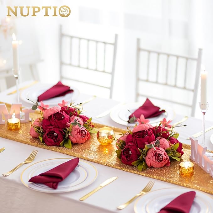 NUPTIO Flower Balls Flowers for Centerpieces: 2 Pcs 9.4 inch Diam Pink & Red Artificial Peony Fake Flower Ball Arrangement Bouquet Center Pieces for Tables Wedding Centerpiece Decorations