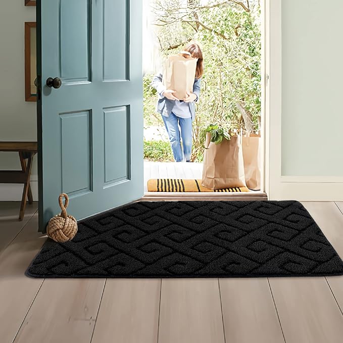 Walensee Indoor Doormat, Front Door Mat for Entrance (32"x48" Black) Machine Washable Entryway Rug, Non Slip Trapper Door Rugs Absorbent Dirt Low Profile Shoes Scraper Inside Floor Mats
