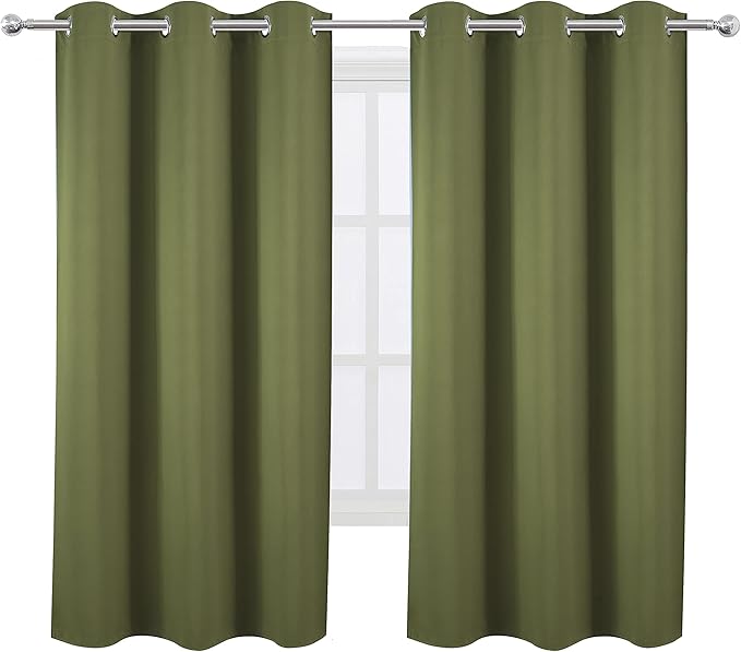 LEMOMO Olive Green Blackout Curtains 42 x 63 Inch Length/Set of 2 Curtain
