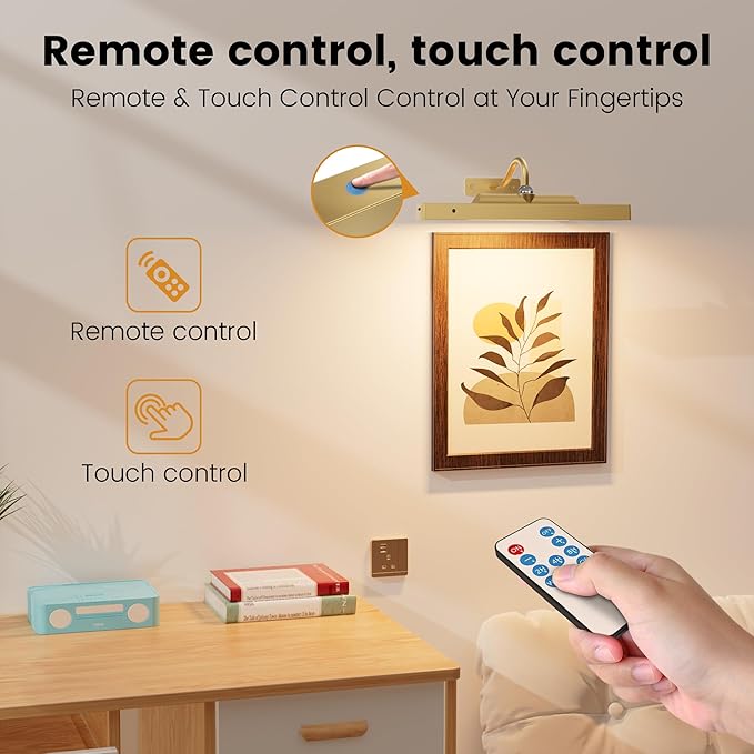 Gallery Lights for Wall 3 Pack, Cordless Remote Dimmable LED for Portrait