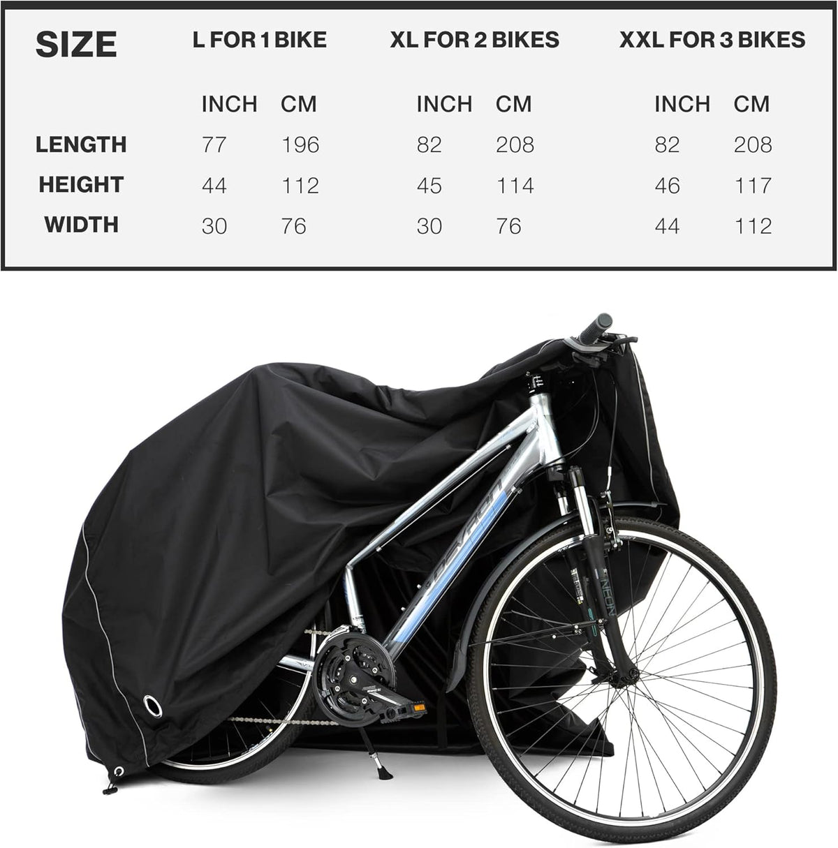 TeamObsidian Bike Cover - Waterproof Outdoor & Indoor Bicycle Storage For 1 to 3 Bikes - Heavy Duty Ripstop 210D Tent Material - Stationary Electric Bike Protection for All Seasons