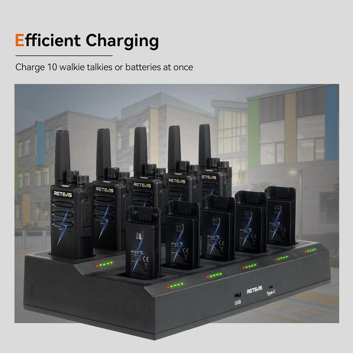 Retevis RT68 Long Range Walkie Talkies - 10 Pack with Multi-Way Charger & 1200mAh Battery