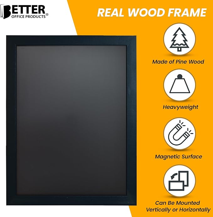 Magnetic Wall Chalkboard, Large Size 18" x 24", Rustic Wood Frame, Chalkboard