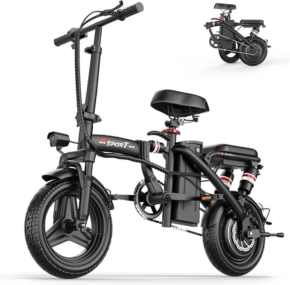 AZHAR Foldable Electric Bike - 1200W Peak Motor, 25 MPH Speed, 45 Miles Range, Compact & Portable Design
