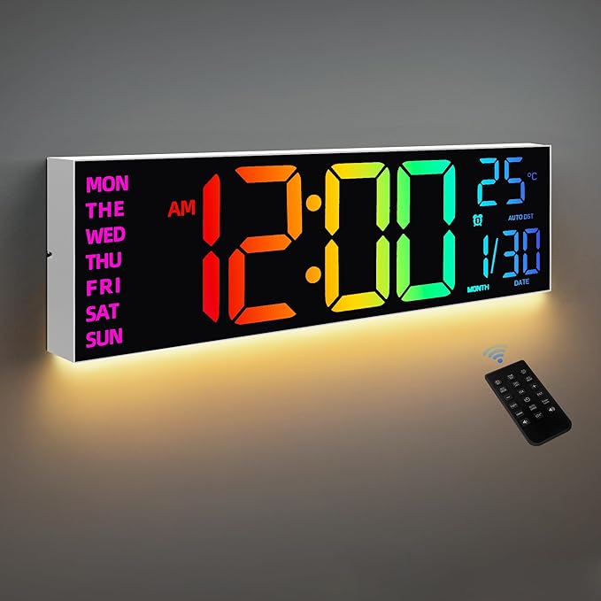 HAITANG 8 Colors Digital Wall Clock, 16.2" Large Digital Clock