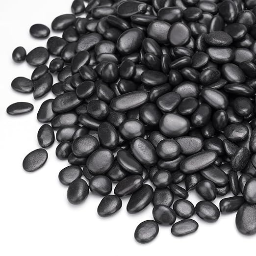 Pulovin 5 lbs Black Pebbles for Indoor Plants, Succulent, Bamboo, Vase, 3/8" Plant Rocks for Pots Indoor, Small River Rocks Decorative Pea Gravel, Highly Polished