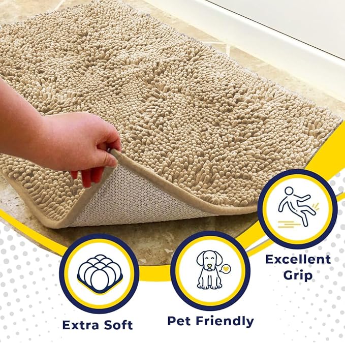 Muddy Mat® | Super Water Absorbent Door Mat Indoor, Microfiber Quick Dry Chenille Entryway Rug, Slip Resistant Front Door Mat, Indoor Mats for Entryway, Machine Washable Pet Rug, Beige XXXL 72"X48"