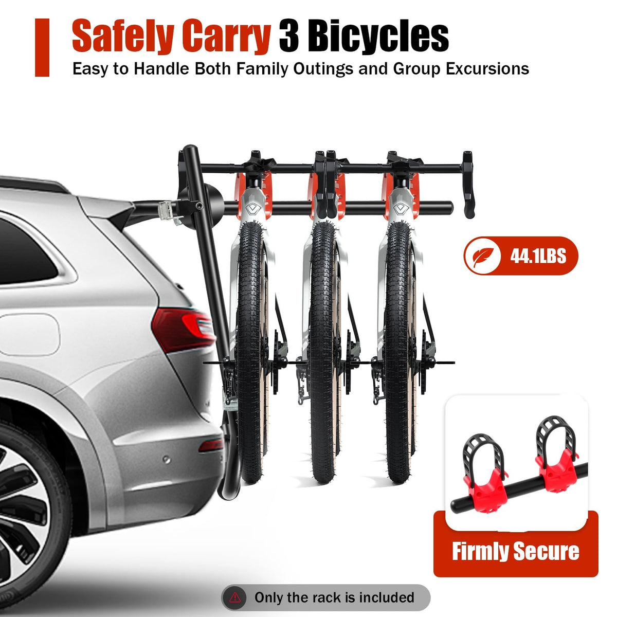 DOONARCES Car Bicycle Rack 3-Bike, Vehicle Trunk Mount Bike Rack F Frame Foldable Bicycle Carrier Holder for Most Cars SUV Sedan Hatchback Minivan, 88lbs Load, Black+Red