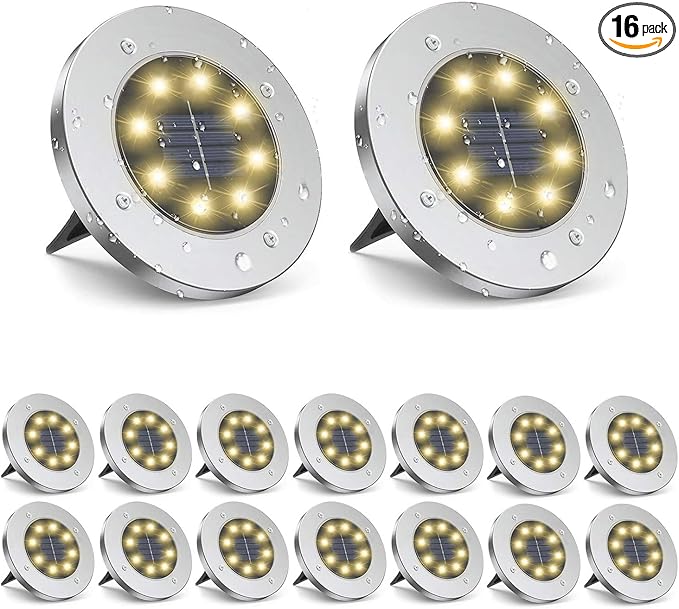 ZGWJ Solar Ground Lights,16 Pack Waterproof Solar Garden Lights, Upgraded Outdoor Garden Waterproof Bright in-Ground Lighting, Landscape Lighting for Pathway,Yard,Deck,Lawn,Patio,Walkway Warm White