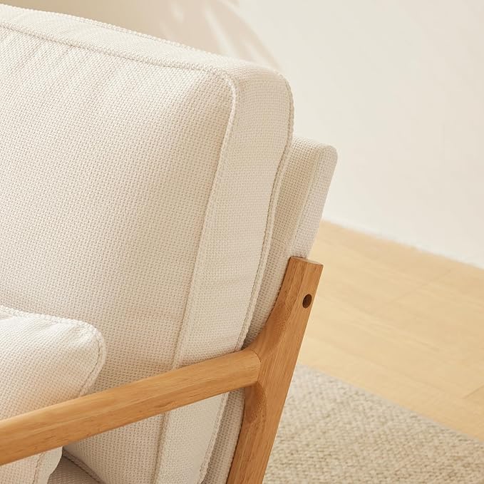Bonnlo Coarse Beige Accent Chairs Set of 2, Upholstered Mid Century Modern Lounge Fabric Chairs Reading Chairs Side Sitting Chair Solid Wood Farmhouse Armchairs for Living Room, Bedroom, Guest Room