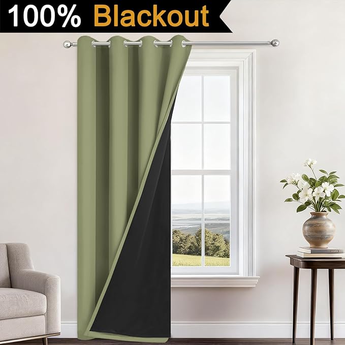 Yakamok 100% Blackout Curtains 96 Inches Long, 2 Thick Layers Heat and Full
