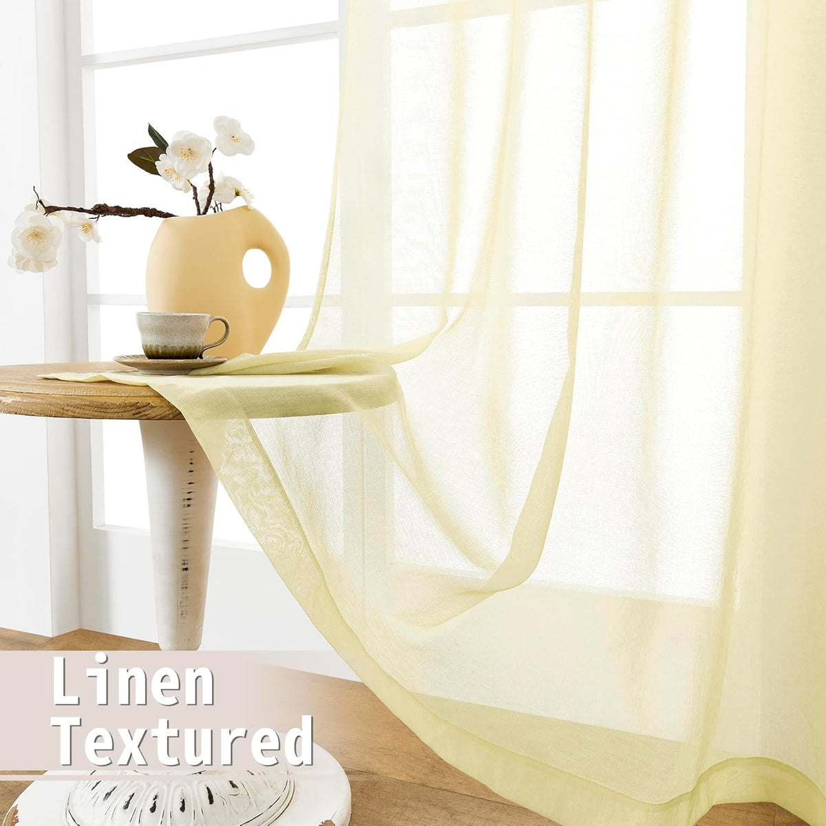 Tollpiz Sheer Door Curtain Closet Linen Textured Curtains Sheer Doorway Light Filtering Voile Patio Door Rod Pocket Curtain French Door, 54 x 72 inches Long, Transparent Yellow, Set of 1 Panel