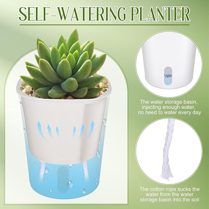 Ziliny 10 Pcs 3.74 Inch Self Watering Pots Self Watering Planters for Indoor Planters Plastic Garden Flower Pots with Level Indicator Vents for Herbs