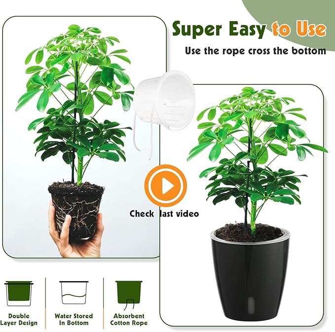 Self Watering Pots for Indoor Plants, 6-Pack 5'' Self Watering Planter with Drainage Holes, Small African Violet Pots with Water Indicator, Clear Wick Orchid Pot, Black