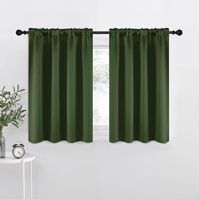 NICETOWN Dark Green Blackout Cafe Satin Curtains
