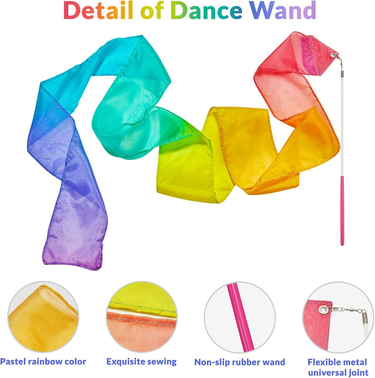 Skiennix 100% Silk Dance Ribbon Twirlers - Rainbow Play Silks for Kids | Perfect Gift for Gymnastics & Outdoor Fun
