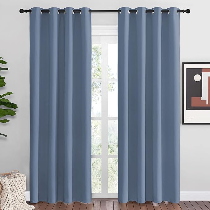 NICETOWN Stone Blue Room Darkening Curtain Panels 86" Length