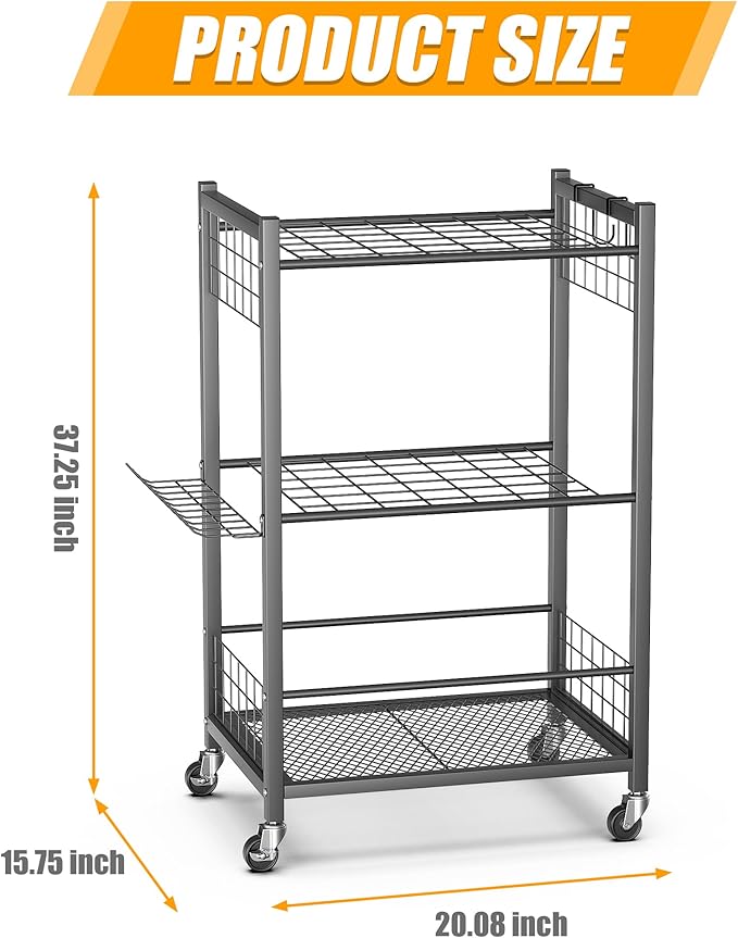 Ultrawall Garden Tool Organizer with Wheels, Yard Tool Storage Stand for Garage, Shed Tool Storage for Rake, Brooms, Tools Rolling Cart Indoor & Outdoor Use