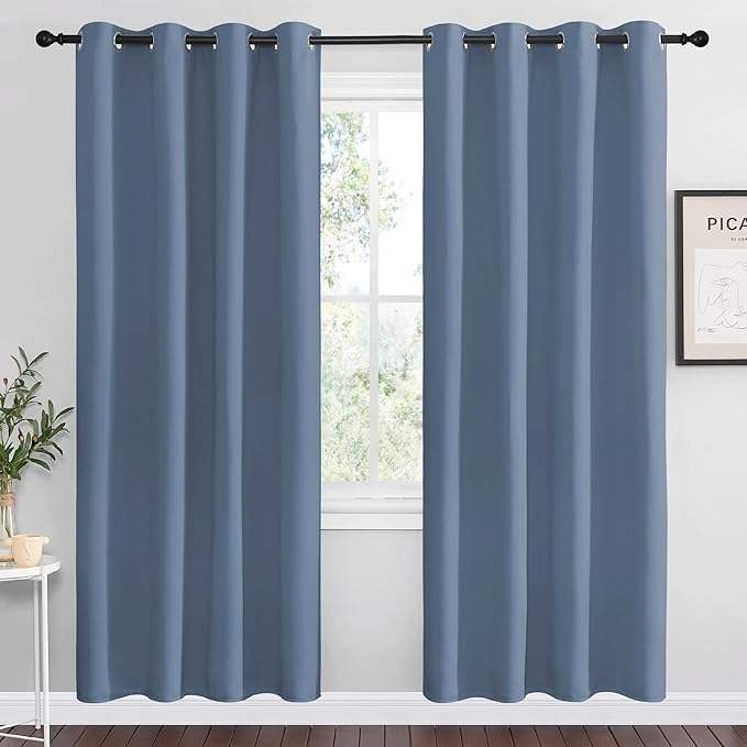 NICETOWN Stone Blue Room Darkening Curtain Panels 78" Length