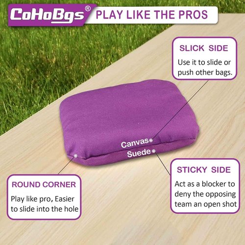CoHoBgs Cornhole Bags Set - Professional Dual-Sided Slick & Stick Resin-Filled Bean Bags | Includes Carry Case