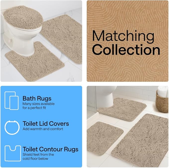 GORILLA GRIP Bath Rug Mat 44x26, Thick Absorbent Chenille, Quick Dry Microfiber Mats, Rubber Backing Washable Shower Floor Rugs, Bathmat Runner, US Designed Bathroom Home Decor Accessories Gray Beige