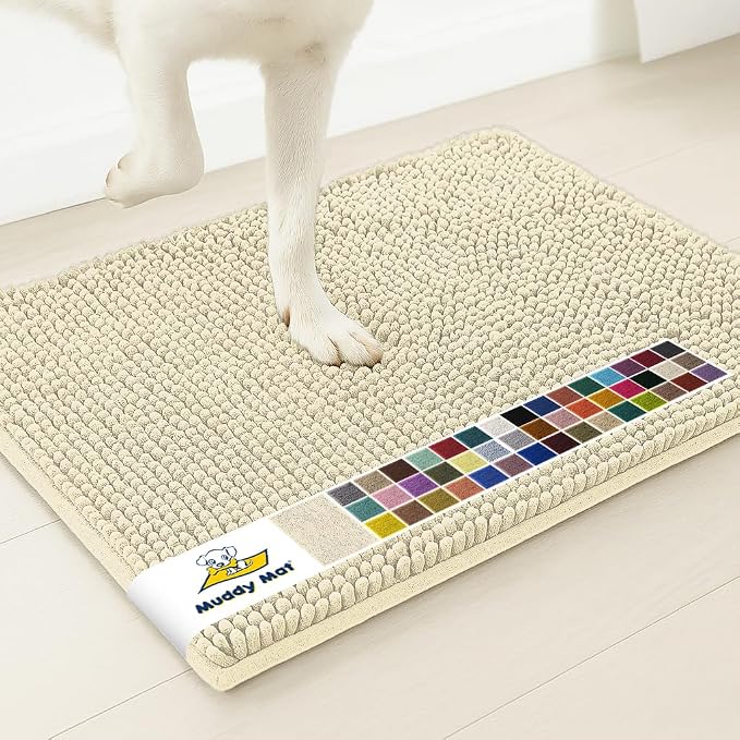 Muddy Mat® | Super Water Absorbent Door Mat Indoor, Microfiber Quick Dry Chenille Entryway Rug, Slip Resistant Front Door Mat, Indoor Mats for Entryway, Machine Washable Pet Rug, Ivory 28" x 48"