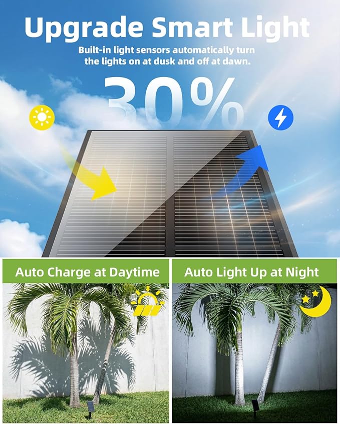 EZVALO Solar Spot Lights Outdoor IP67 Waterproof, Adjustable Solar Landscape Lights, 3 Lighting Modes Solar Spotlights for Outside Yard Garden Plant Trees Pathway Flag (Warm White-6Pack)