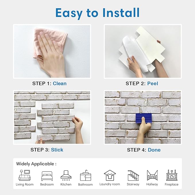 COMSTICKC 3D Faux Brick Wall Panels Peel and Stick, Small Size Self Adhesive