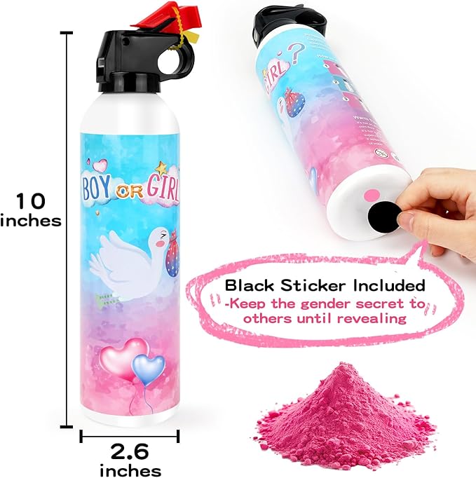 Gender Reveal Fire Extinguisher, 2 Pack Girl Gender Reveal Ideas Party Decor, Biodegragable Gender Reveal Party Supllies (Large)
