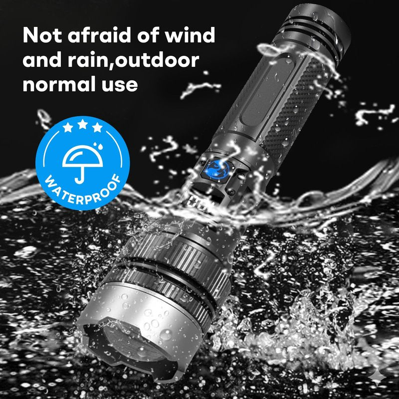 StormBeam Rechargeable Flashlight with Telescoping Zoom – Super Bright LED Torch with Multiple Lighting Modes, Waterproof, Long Battery Life for Outdoor, Camping, Emergency