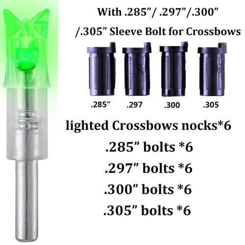 sntxmy 6PCS Lighted Nocks for Crossbow Arrows, with 0.285/0.297/0.300/0.305 in Adapter, Bushings with ON/Off Switch LED Arrow Nocks