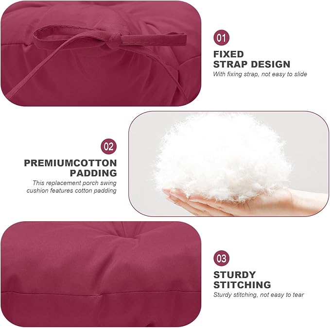 Porch Swing Cushions,Outdoor Cushions 3 Seater Replacement with Backrest, Waterproof Thickened Bench Cushion with Ties for Porch, Patio,Outdoor, Backyard and Garden (Wine Red 47 * 40 in)