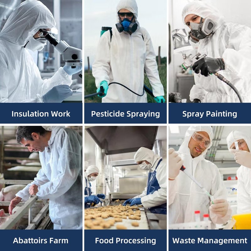 ETERNA Hazmat Suits- 5 Pack Disposable Protective Coveralls with Hood, Zipper, Elastic Wrists, Shoe Covers for Men & Women, Shield from Dirt, Dust, Paint (White, X-Large)