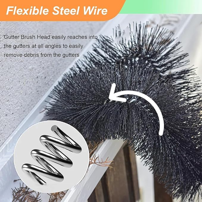 Outdoor Patio Rain Gutters Clean Kit with PET Brushes & Non-slip Handle for Debris Removal, 5.5ft 6.5feet 7.5foot Long Gutter Cleaning Tool From the Ground(7.5ft)