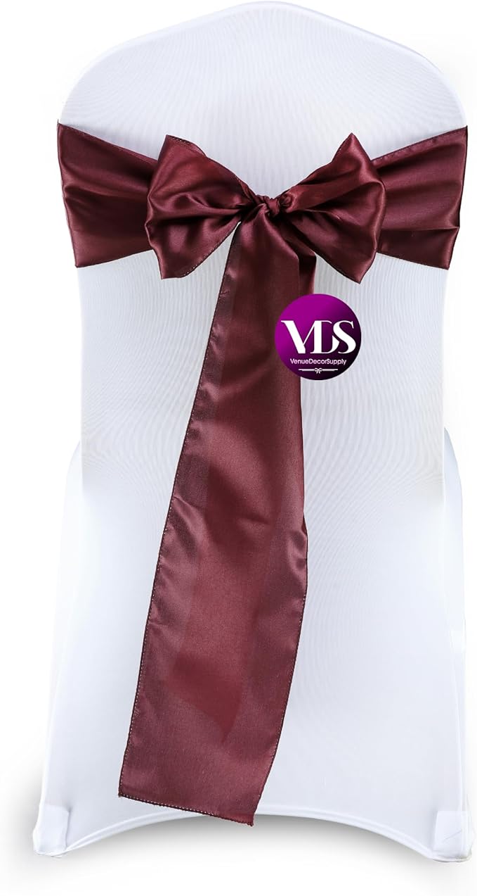 VDS Satin Chair Sashes Chair Cover Back Tie Sateen Bows Ribbon for Wedding Birthday Graduation Engagement Ceremony Event Party Banquet Venue Hotel All Dining Chair Decoration (250PC) (Burgundy)