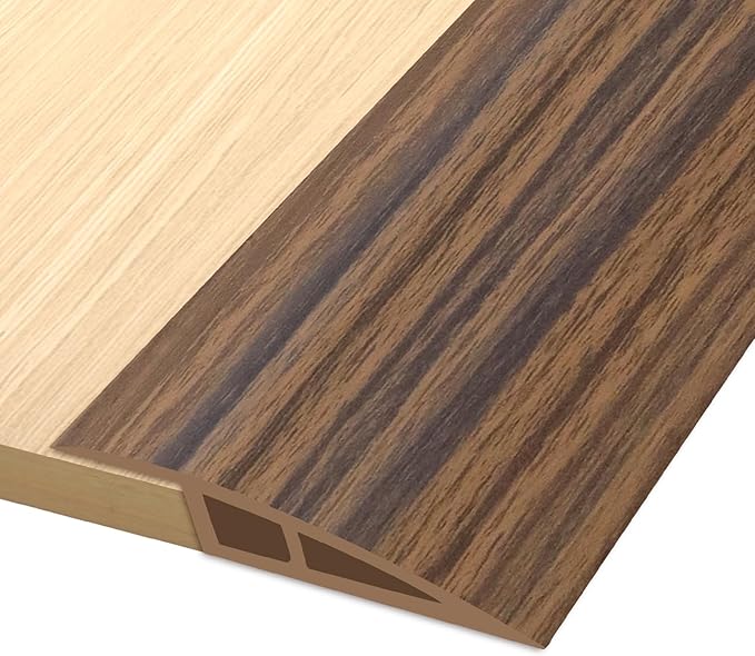 Vinyl Door Threshold Flooring Transition Strip Self Adhesive Carpet Edging Strip for Laminate Doorway Edge Threshold from 1/5" to 2/5" (Smoked Brown Wood Grain, 6.6 Ft)