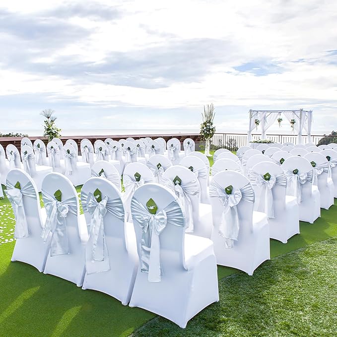 VEVOR 12 Pcs Flat-Front Chair Covers Polyester Spandex Chair Cover Stretch Slipcovers, Wedding, Holiday, Banquet, Party, Celebration, Dining, White