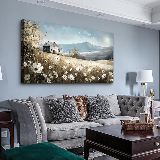 Wapluam Canvas Wall Art For Living Room Large Wall Decor For Bedroom Field Scenery Watercolour Wall Paintings Office Decorations Stretched And Framed Wall Pictures Artwork Home Decor Ready To Hang