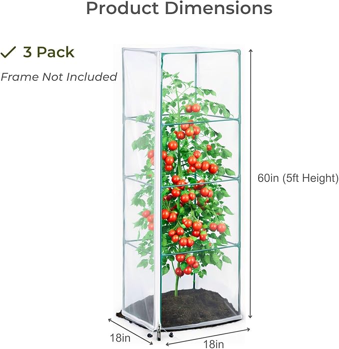 18" x 60" Garden Bird Netting, 3 Pack Tomato Cage Netting with Zipper, Fine Mesh Plant Protector for Tomato Trellis & Garden Protection