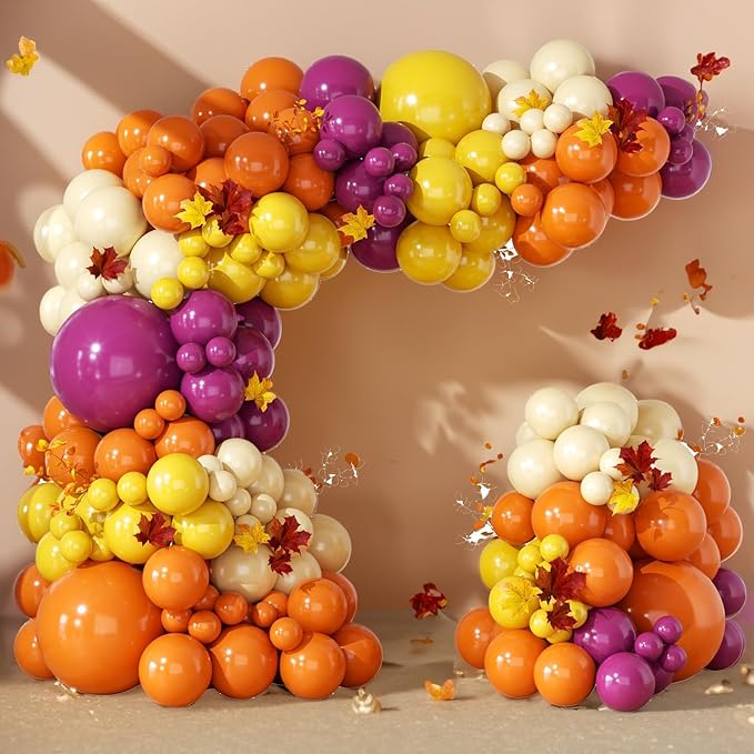 Fall Balloons Garland Arch Kit-164PCS Orange Yellow White Sand Heliotrope Balloons for Fall Thanksgiving Little Pumpkin Baby Shower Autumn Harvest Birthday Party Decorations
